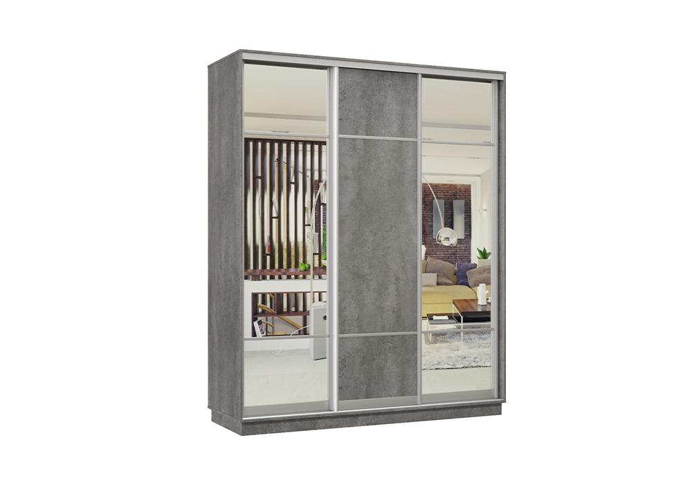 Шкаф-купе трёхдверный Дана с 2 зеркалами бетон купить в Москве по цене ...