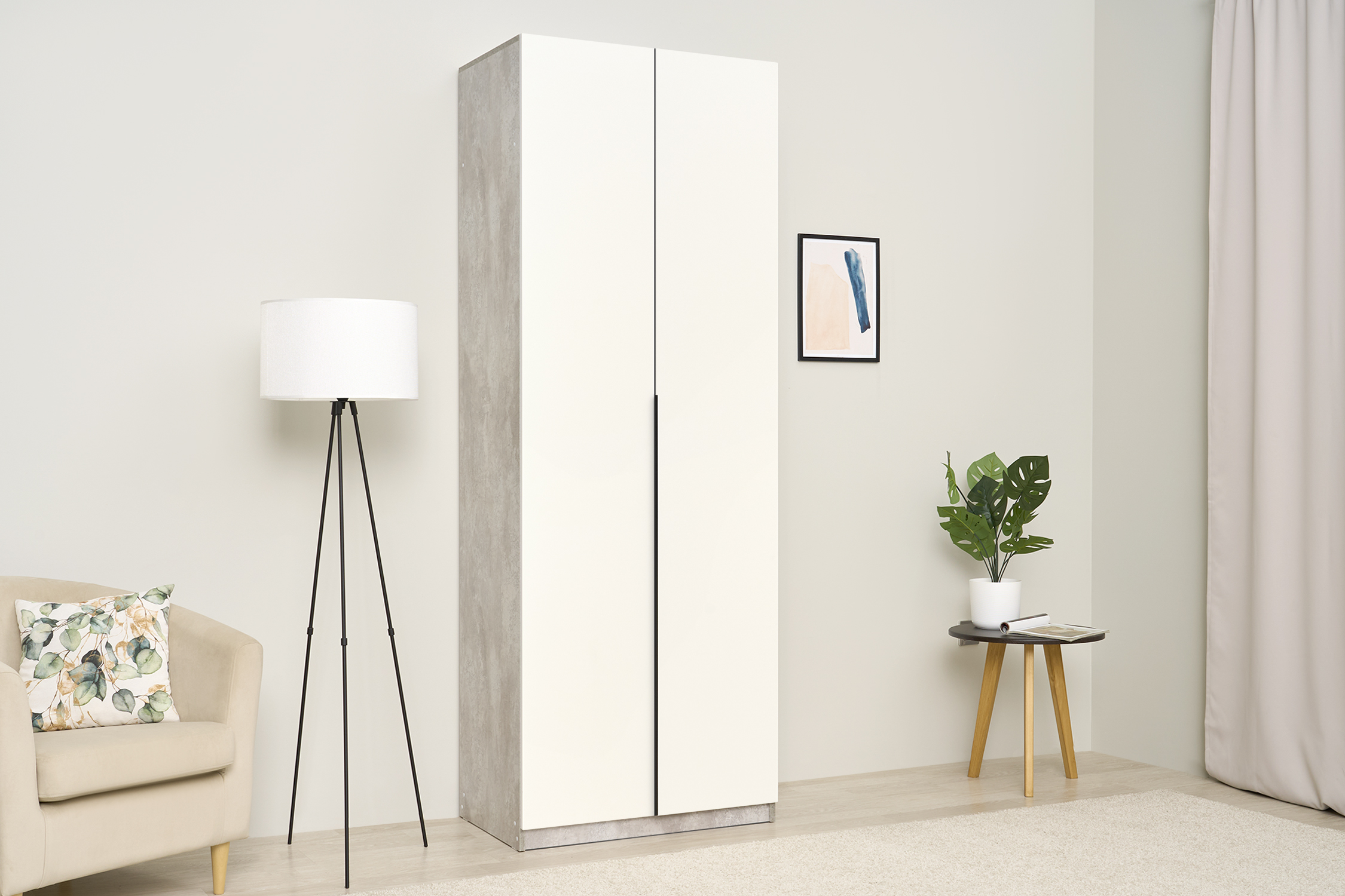 Шкаф 2-х створчатый Тивина цемент светлый / белый шагрень