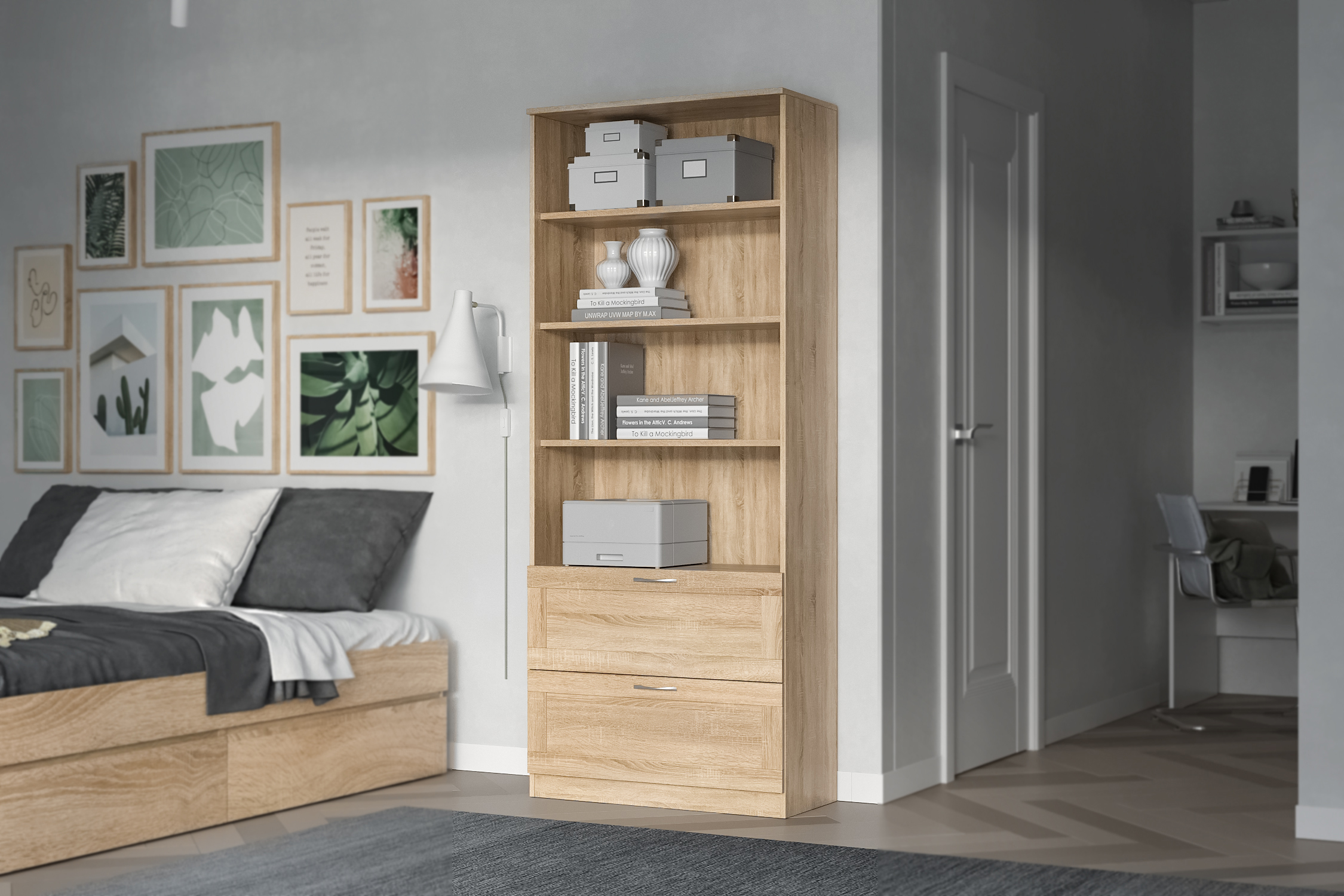 Стеллаж Сириус с двумя ящиками дуб сонома