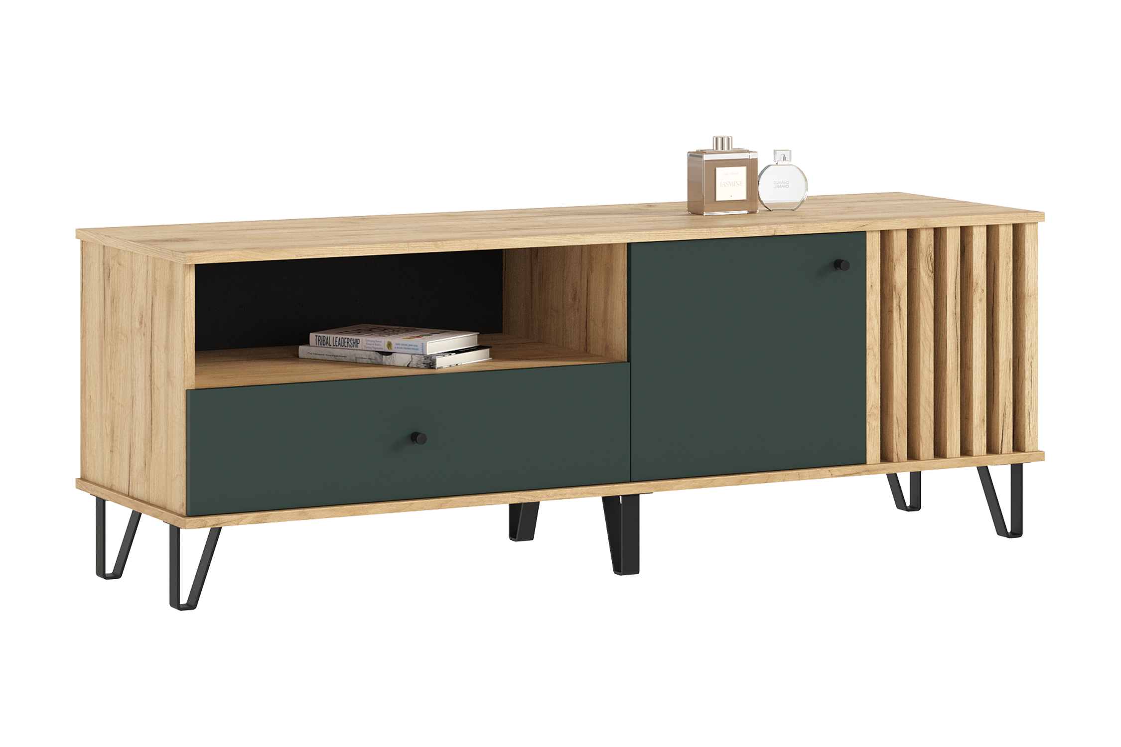 ТВ-тумба Теллин дуб крафт / изумрудный