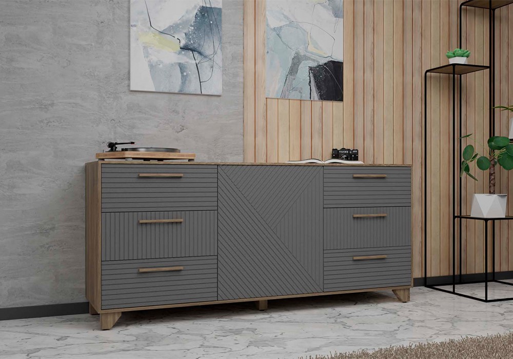 Комод Копенгаген дуб самдал / серый графит