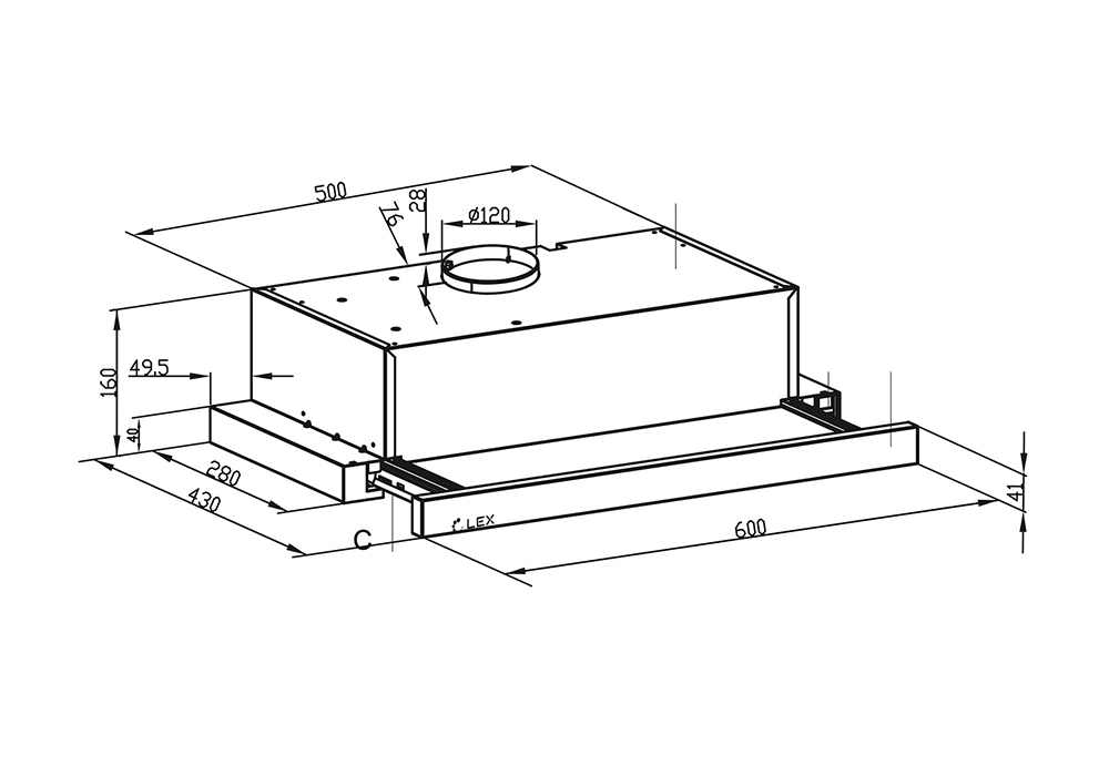 Встраиваемая вытяжка LEX HOGAN 600 INOX