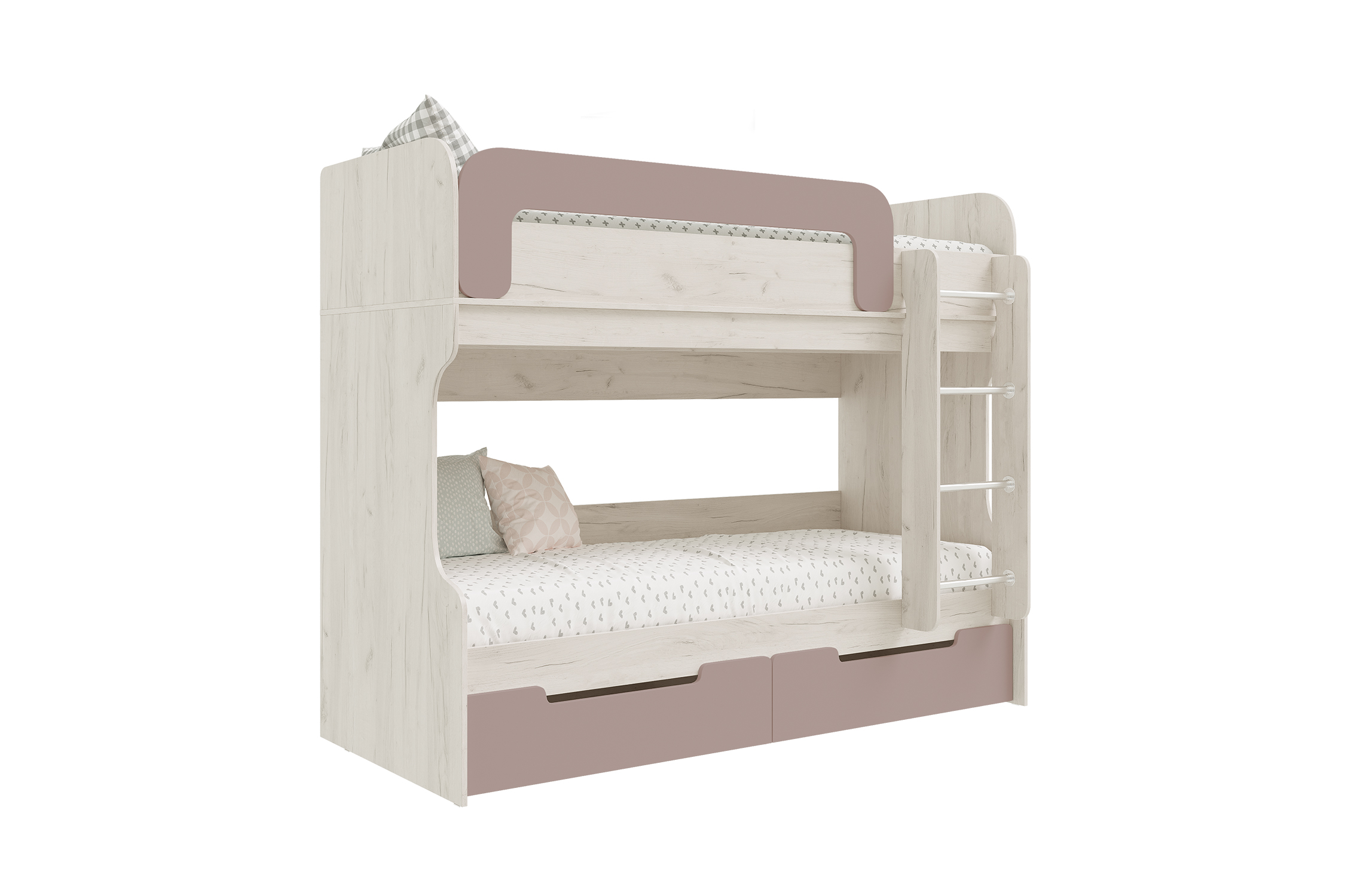 Кровать-чердак Юниор-4 дуб крафт белый / шарли pink