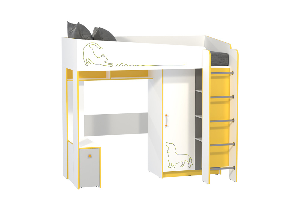 Кровать-чердак Альфа 11.20 солнечный свет / темно-серый / белый премиум / стальной серый