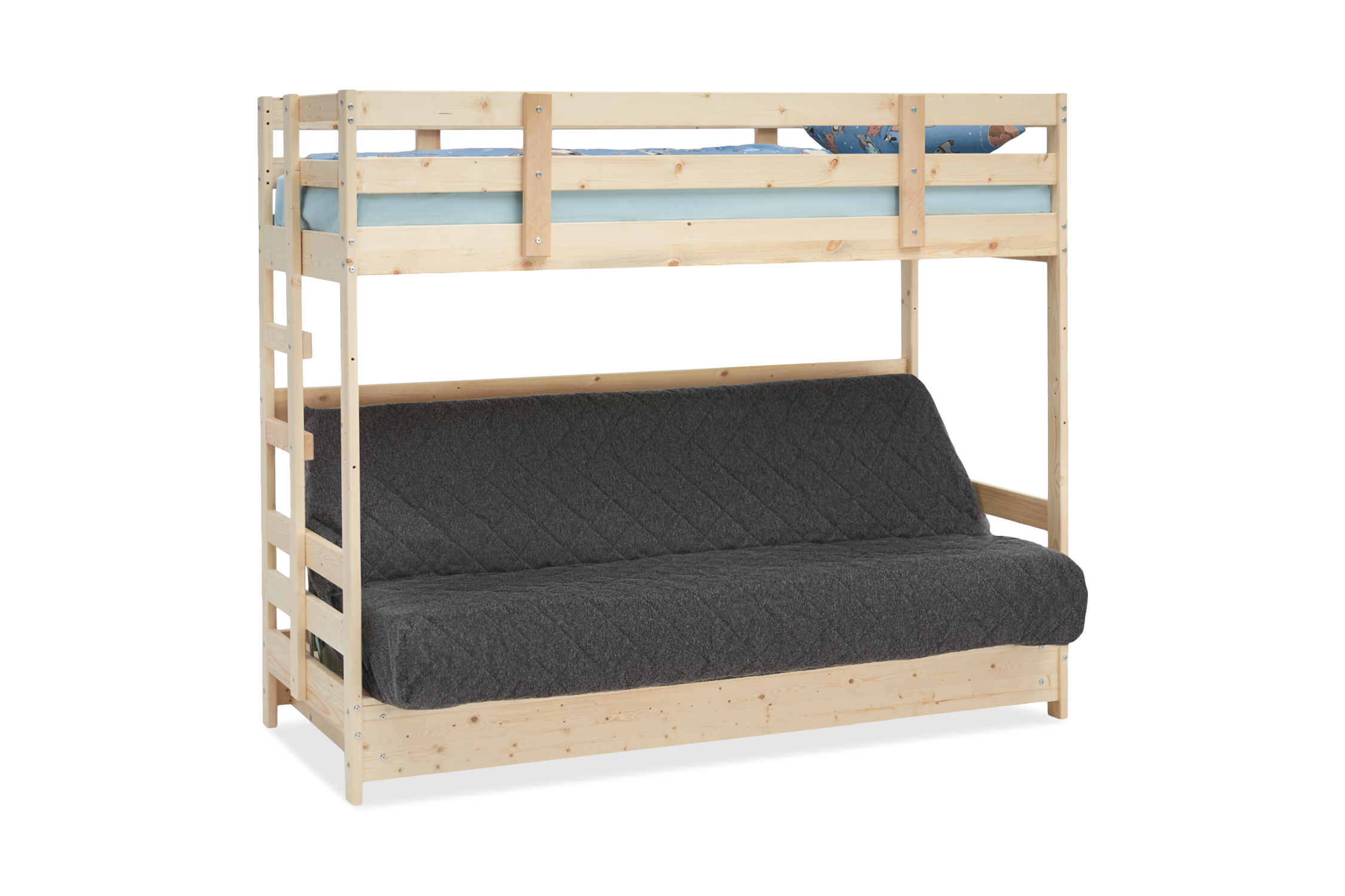 Двухъярусная кровать массив с диван-кроватью темно-серый / натуральный