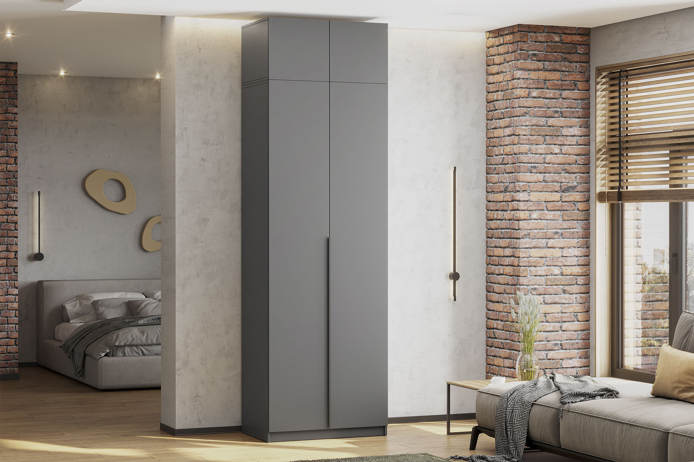 Шкаф 2-х створчатый Тивина с антресолью графит серый