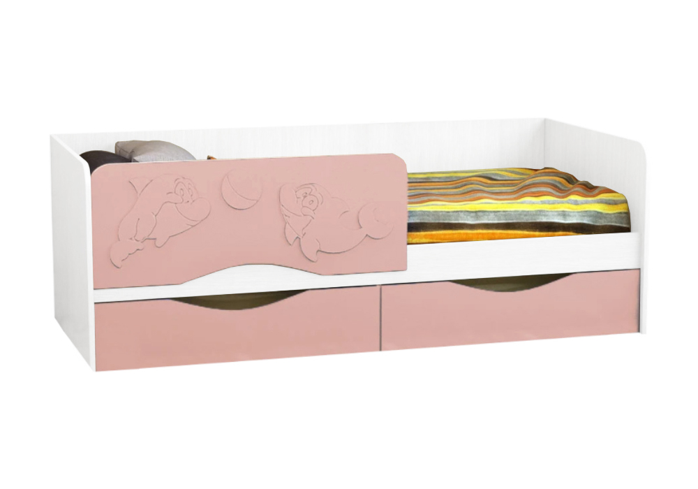 Детская кровать Дельфин-2 розовый металлик / белый