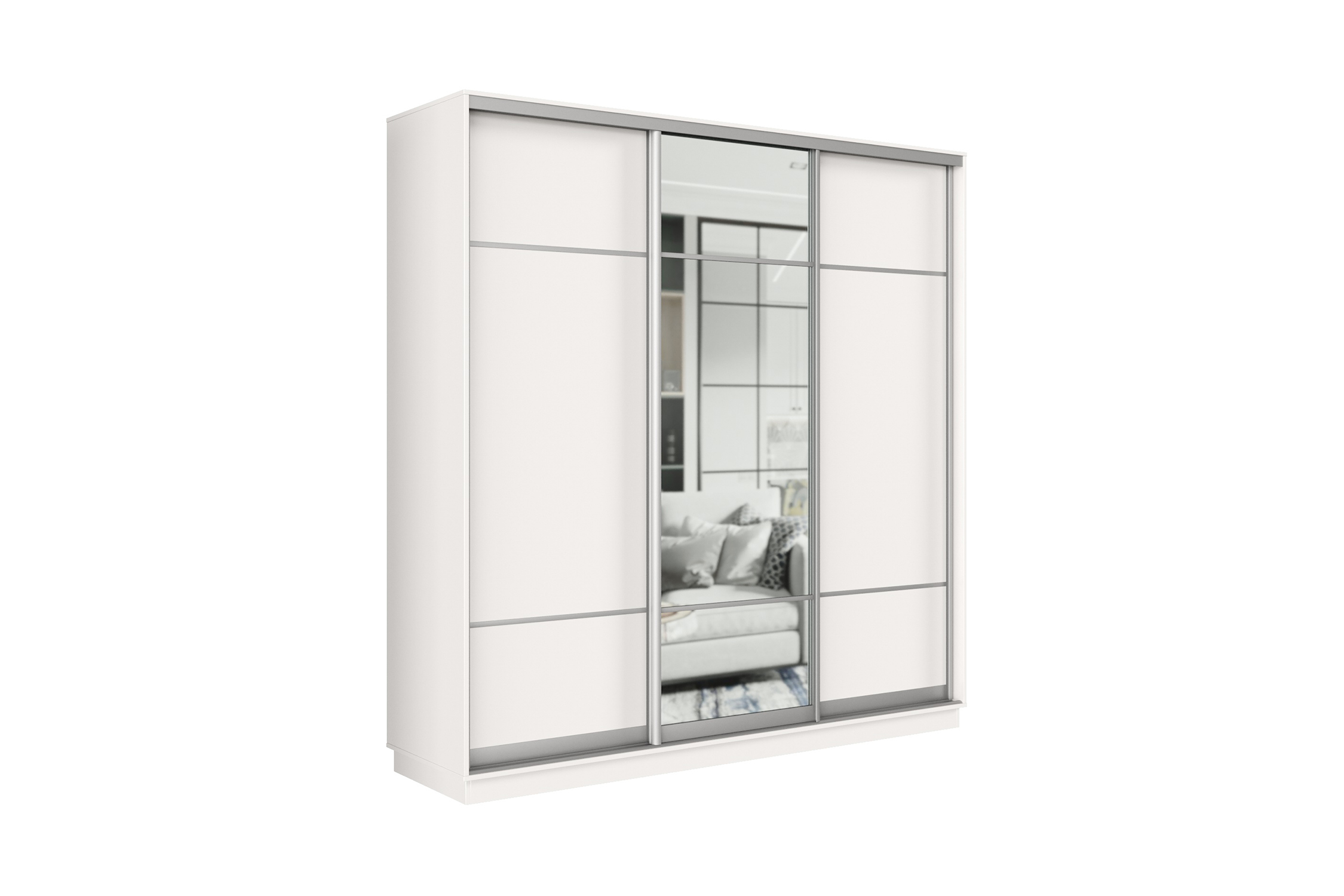 Шкаф-купе трёхдверный Приор с 1 зеркалом белый