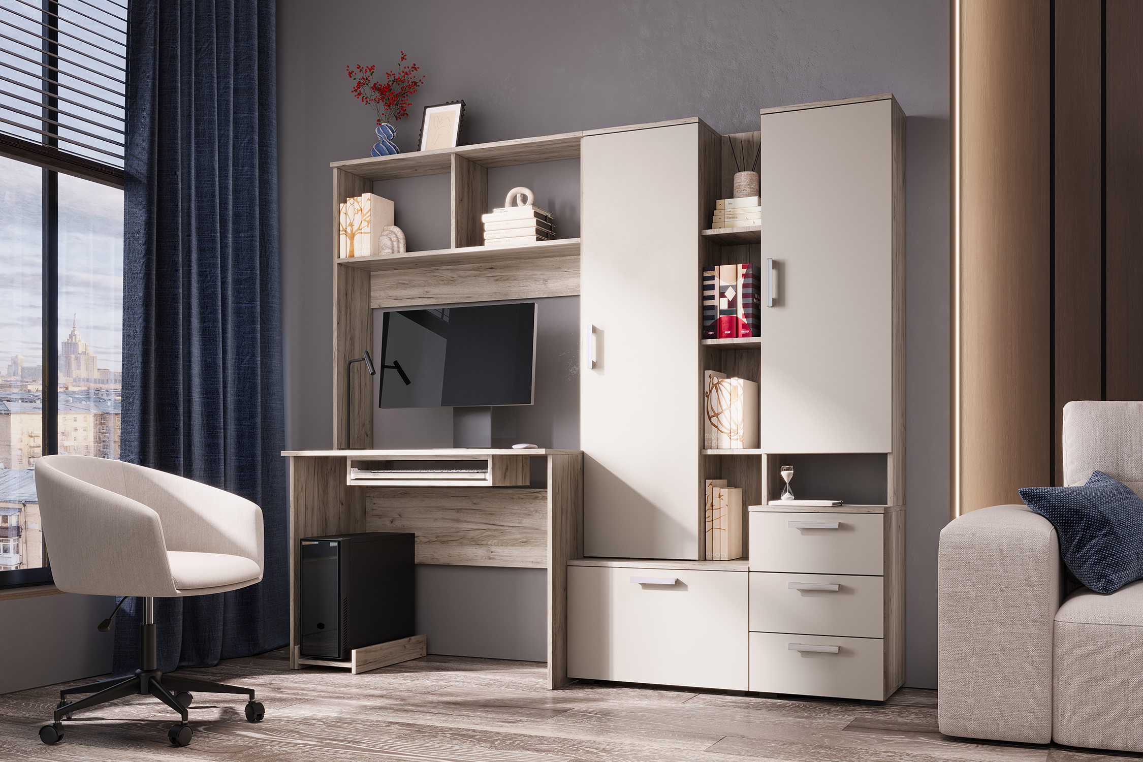 Стол компьютерный №6 дуб крафт серый / кашемир