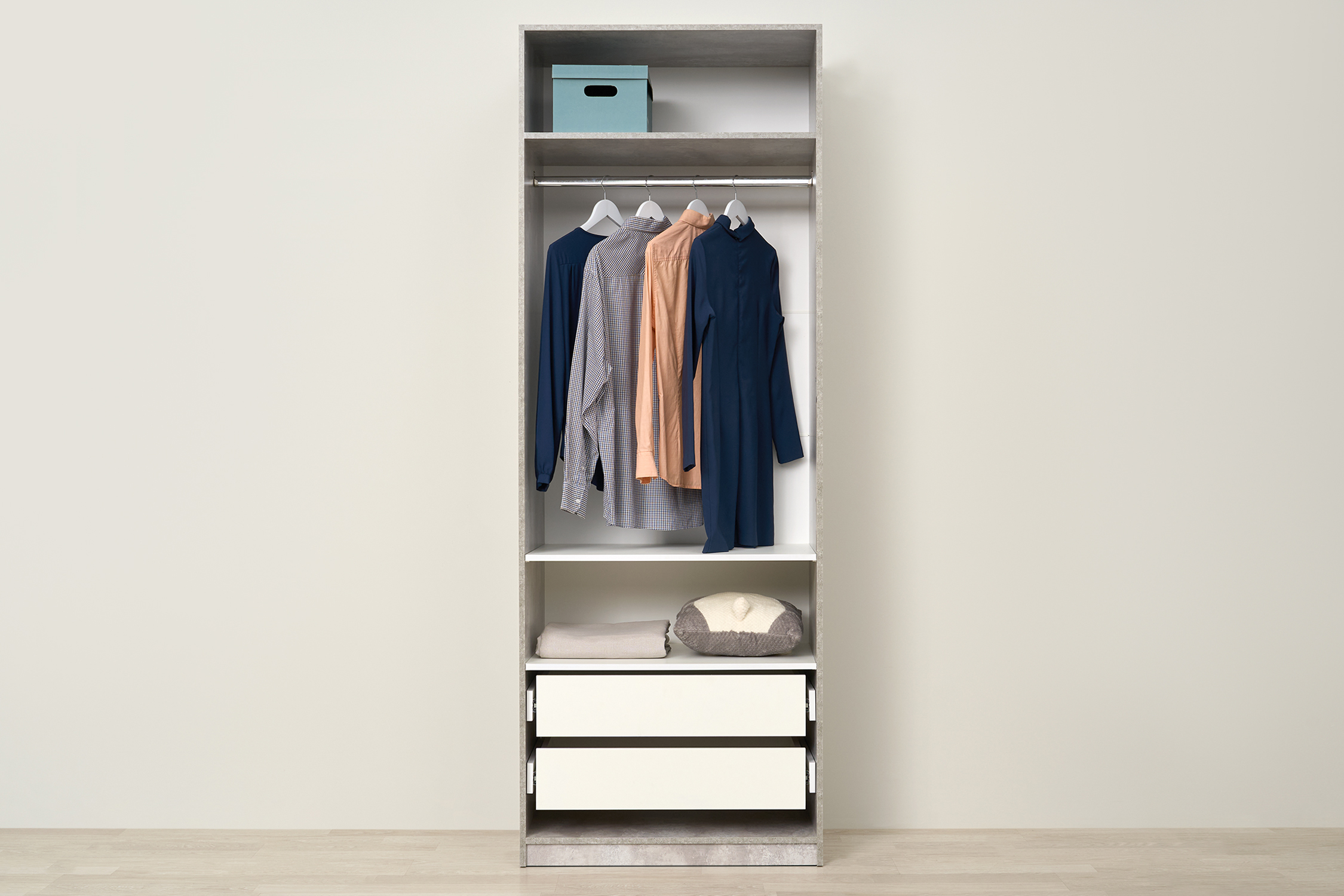 Шкаф 2-х створчатый Тивина цемент светлый / белый шагрень