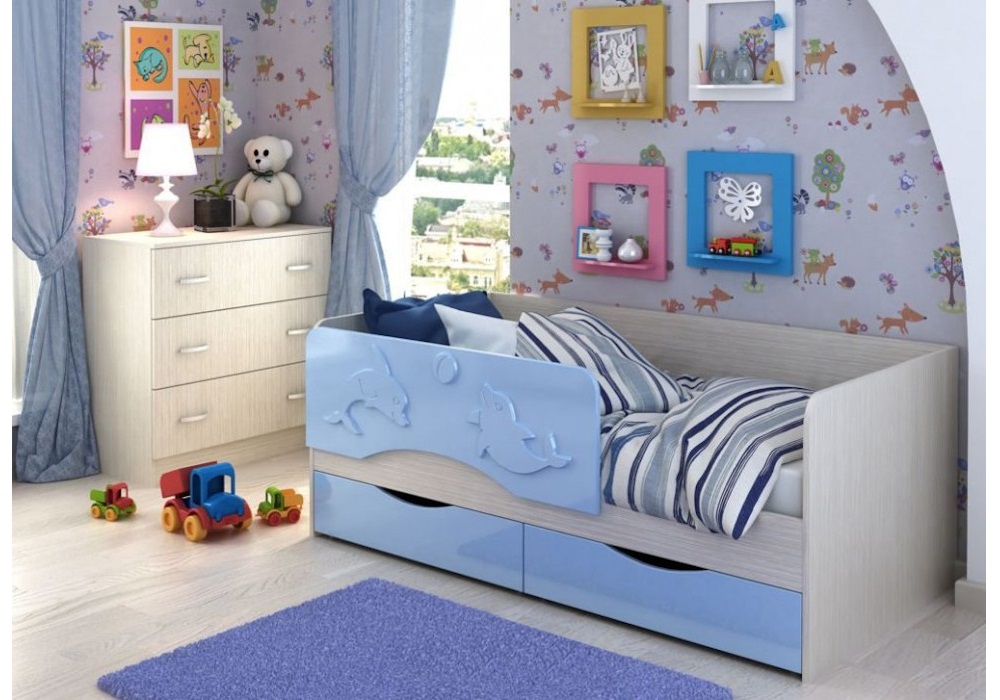 Детская кровать Алиса голубой металлик /дуб белфорт