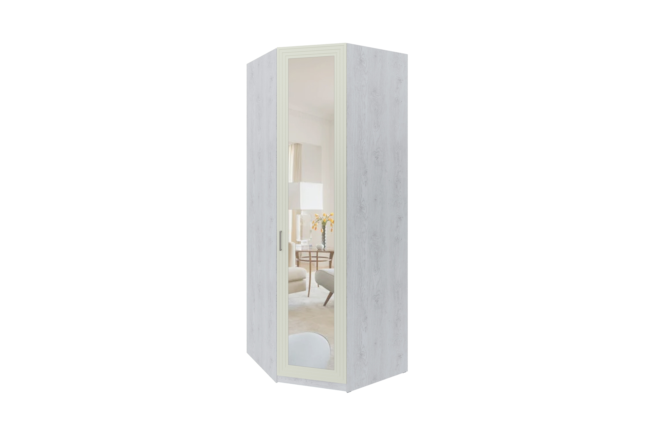 Шкаф угловой TRISHA BASE с зеркалом дуб харбор / панакота фактур