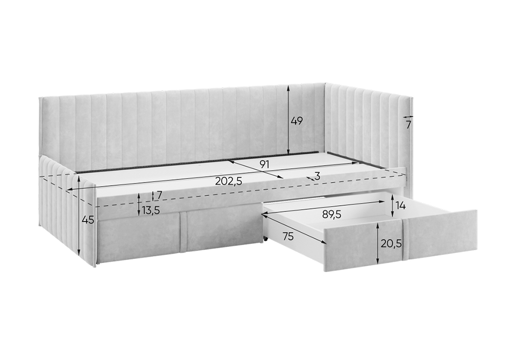 Тахта с ящиками Твикс велюр нежно-розовый