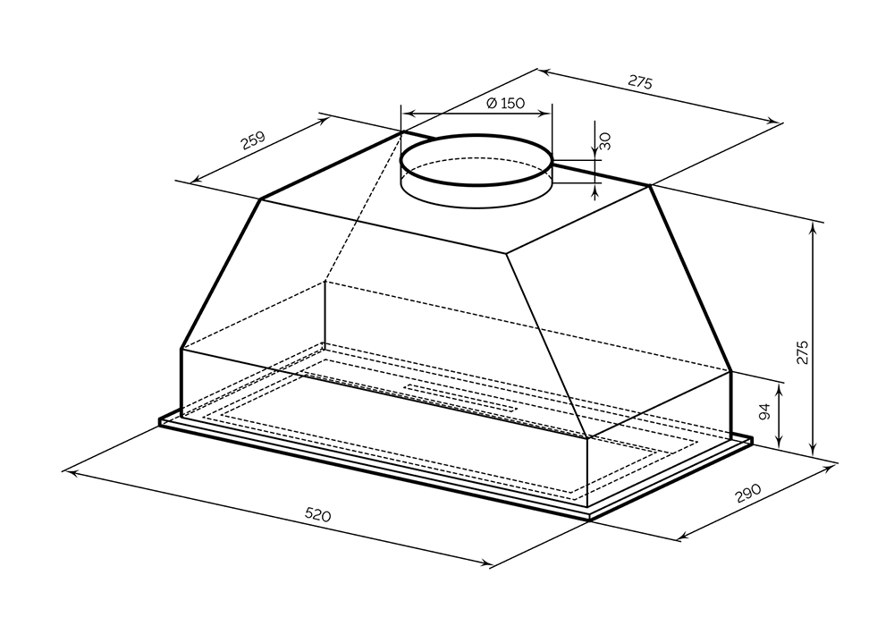 Встраиваемая вытяжка LEX HYPER 600 GS WH