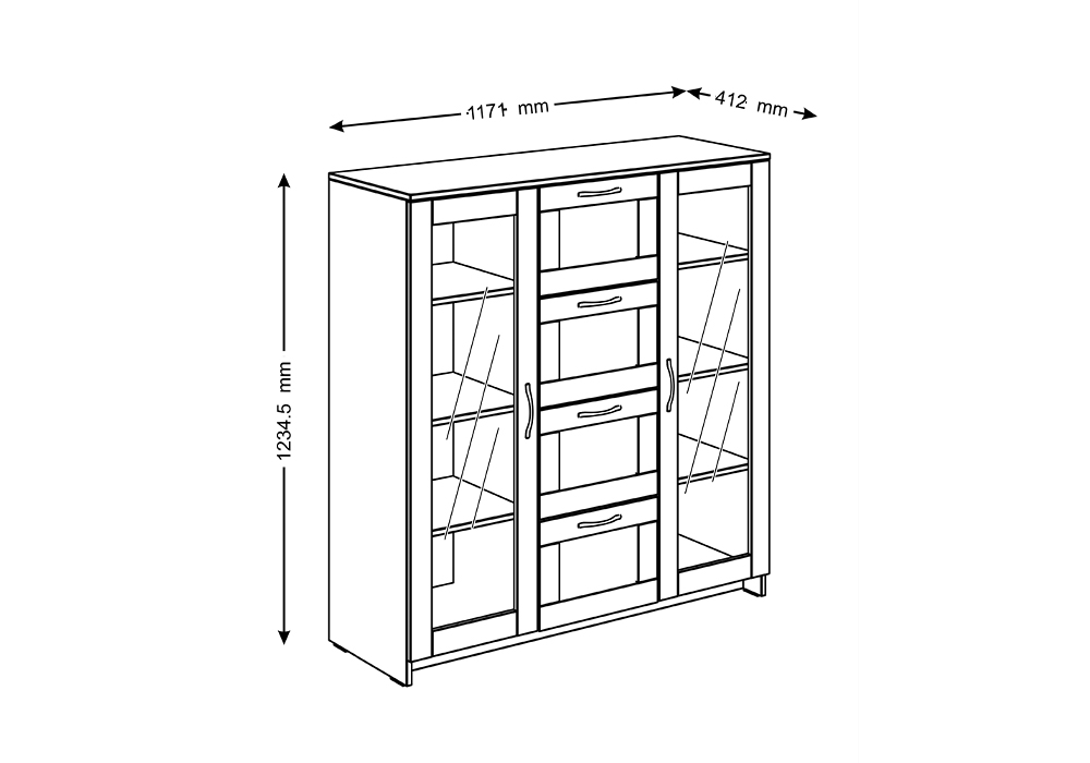 Шкаф-витрина Сириус 4 ящика сонома