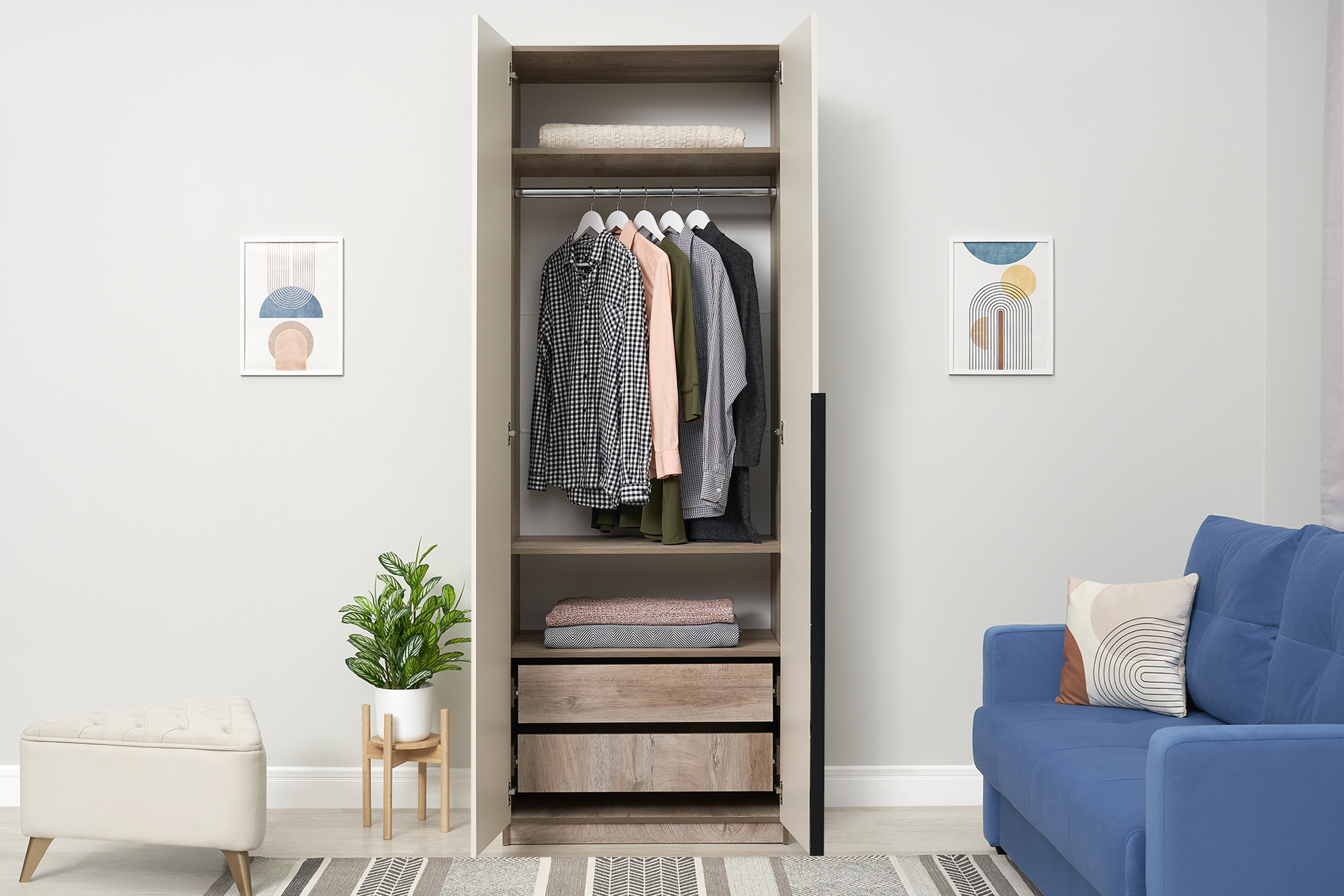 Шкаф 2-х створчатый Тивина эндгрейн / меланж