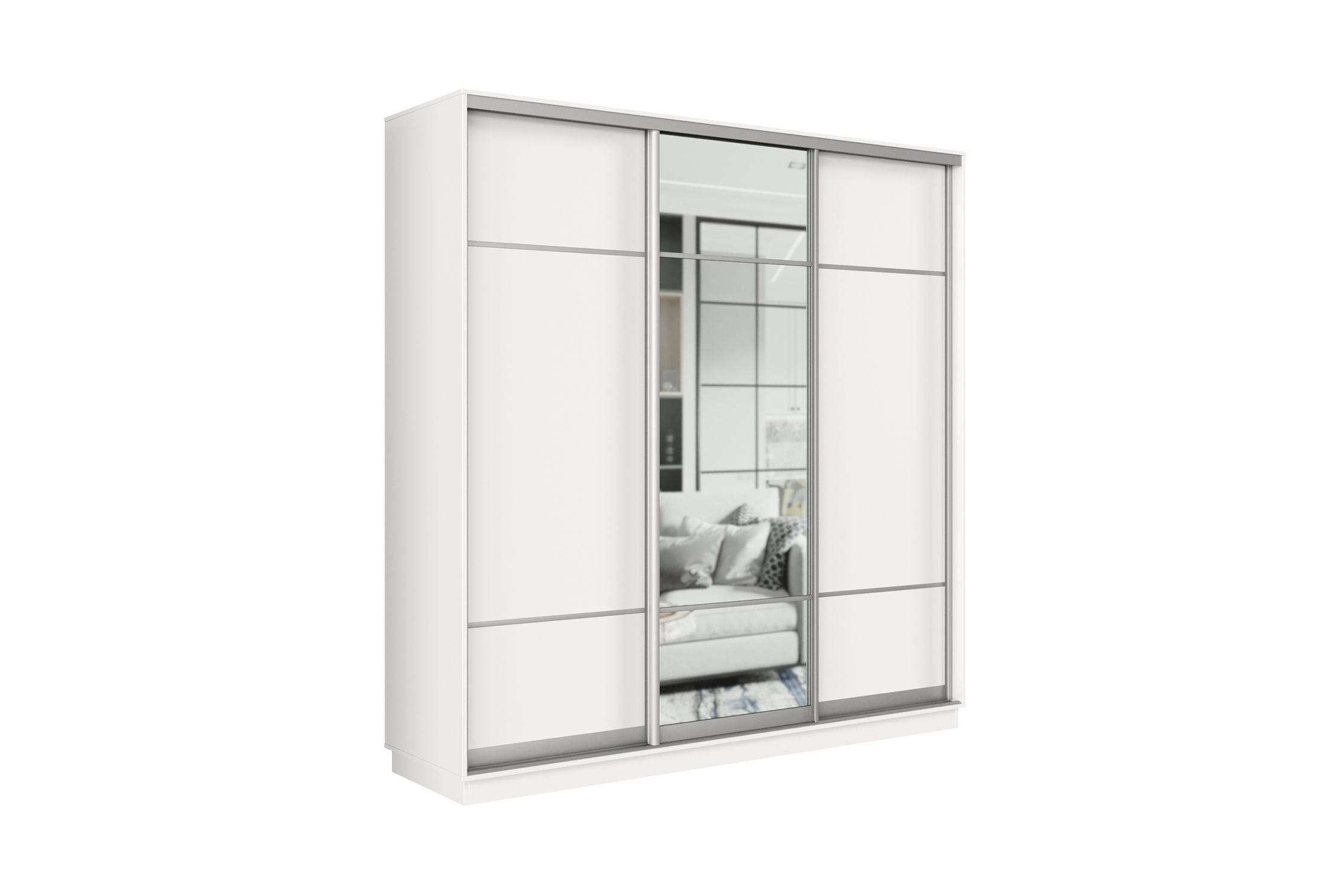 Шкаф-купе трёхдверный Приор с 1 зеркалом белый