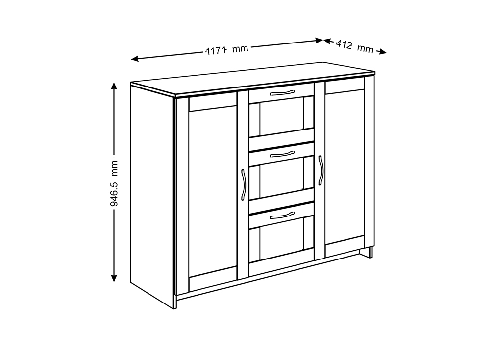 Комод с дверцами Сириус 3 ящика дуб венге