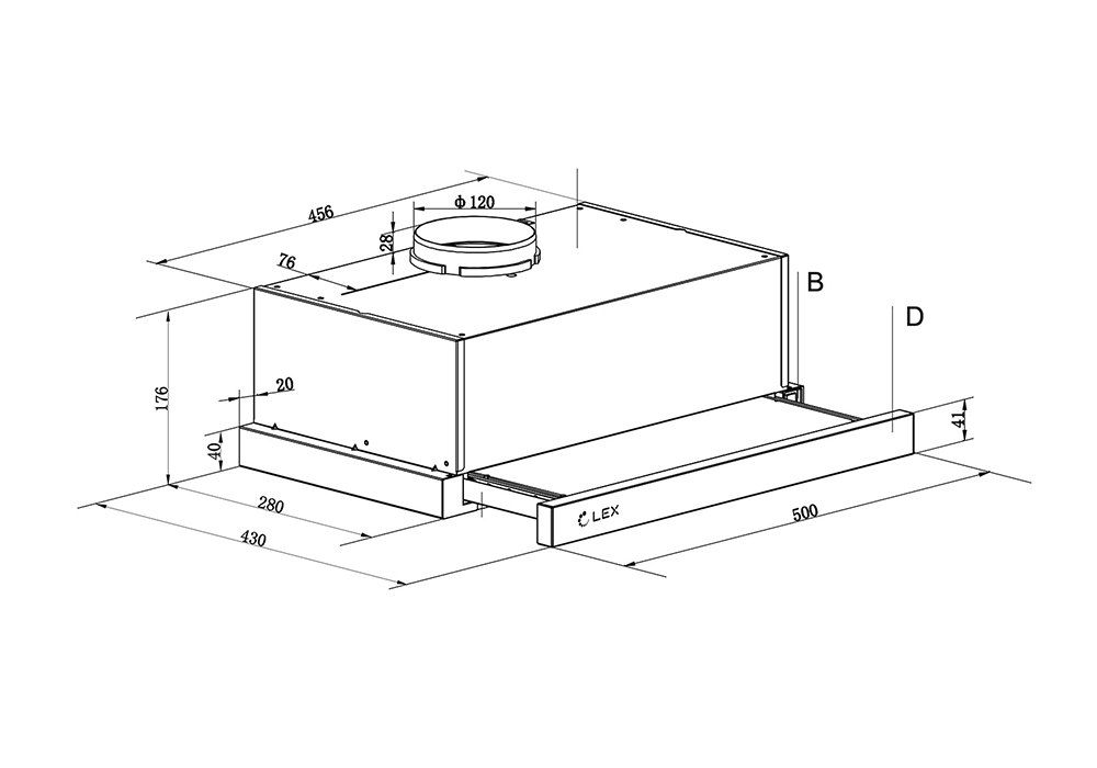 Встраиваемая вытяжка LEX HOGAN 500 INOX