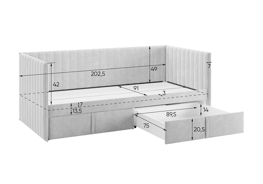 Софа с ящиками Твикс велюр нежно-розовый