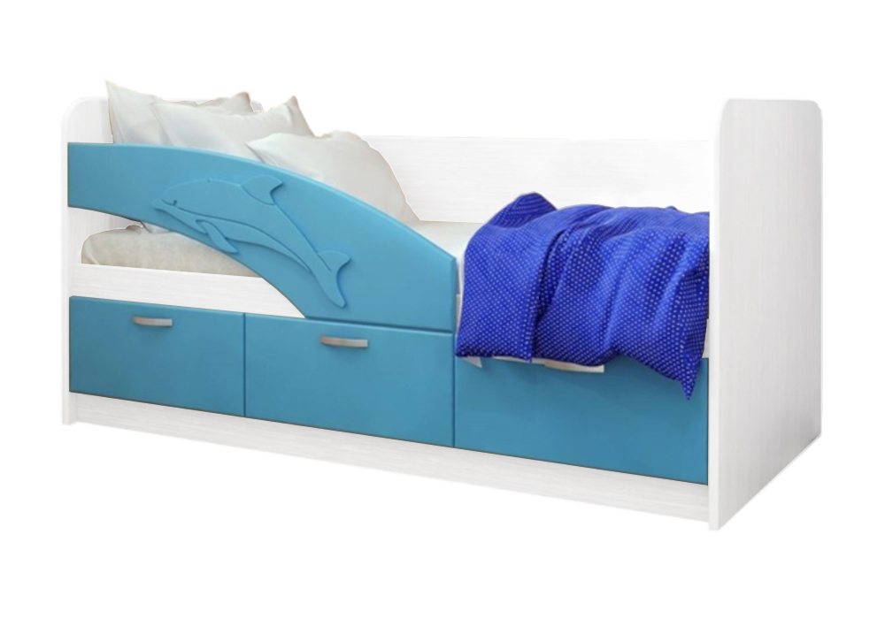 Детская кровать Дельфин-1 голубой металлик / белый