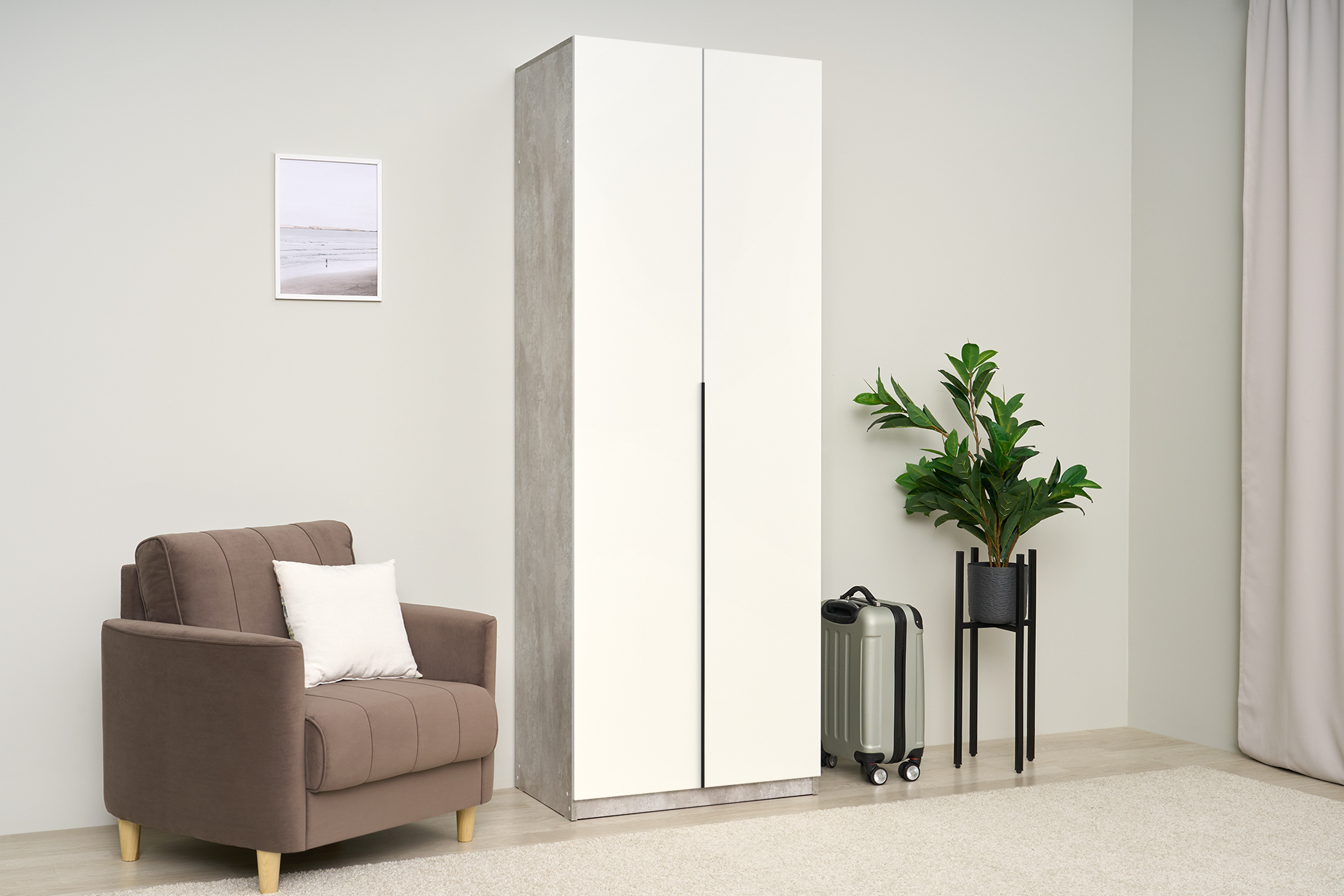 Шкаф 2-х створчатый Тивина цемент светлый / белый шагрень