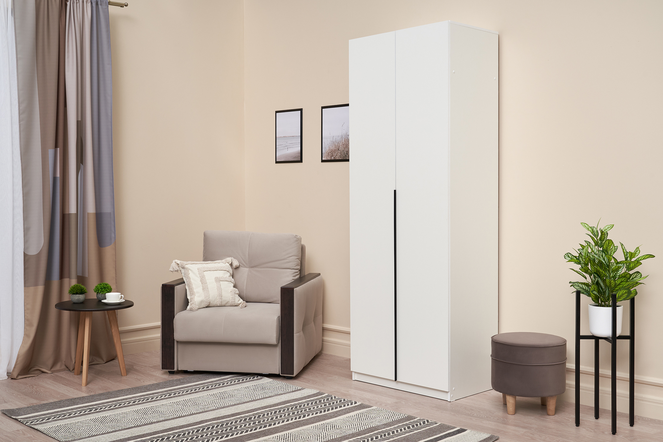 Шкаф 2-х створчатый Тивина белый текстурный