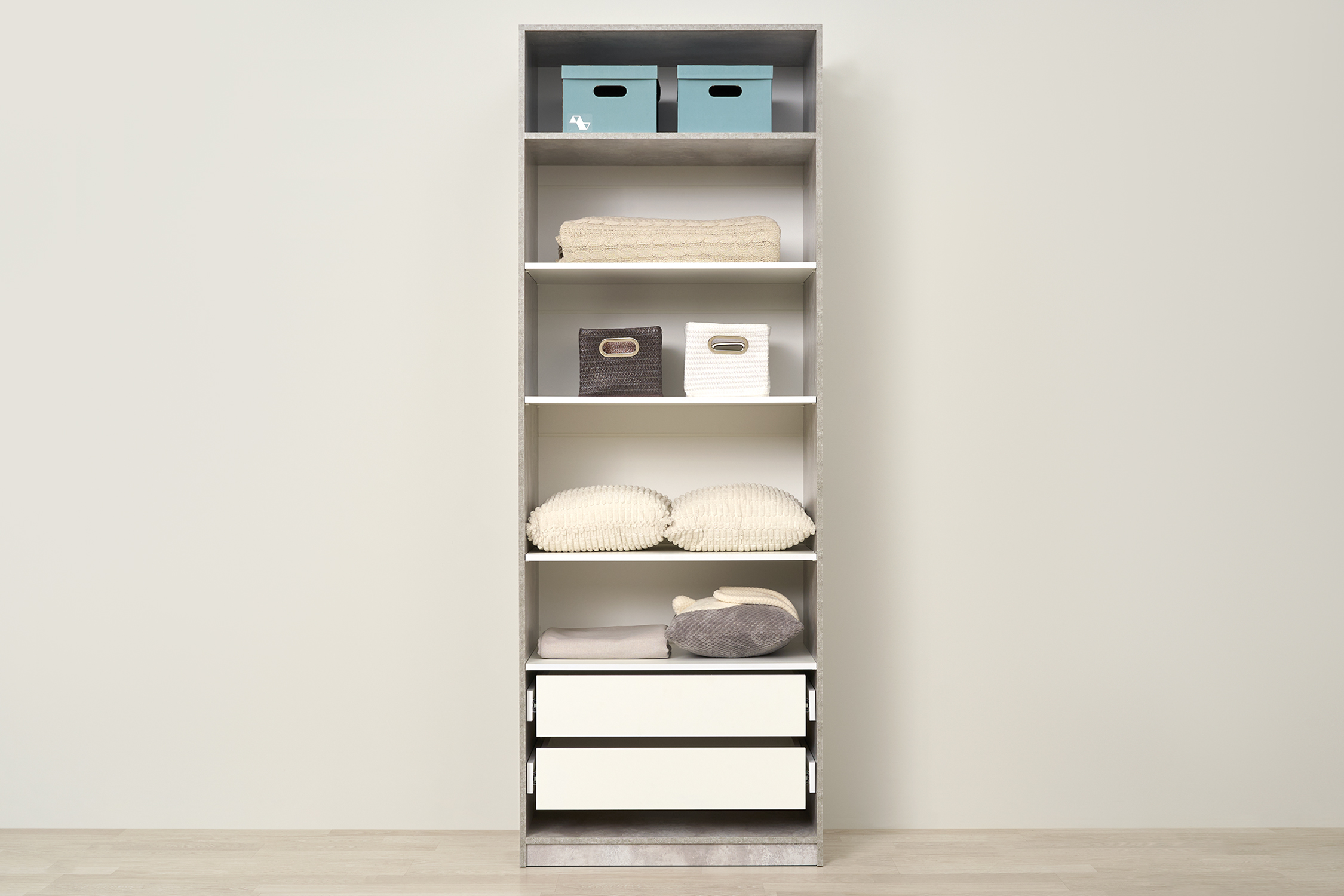 Шкаф 2-х створчатый Тивина цемент светлый / белый шагрень