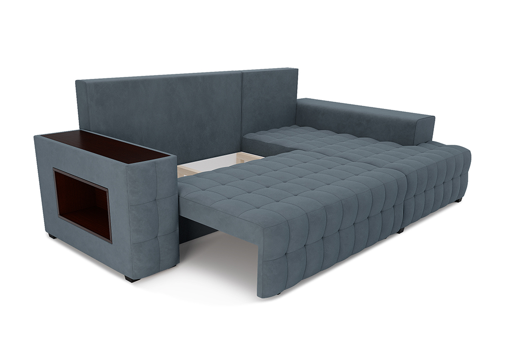 Диван угловой еврокнижка Мадрид велюр серо-синий