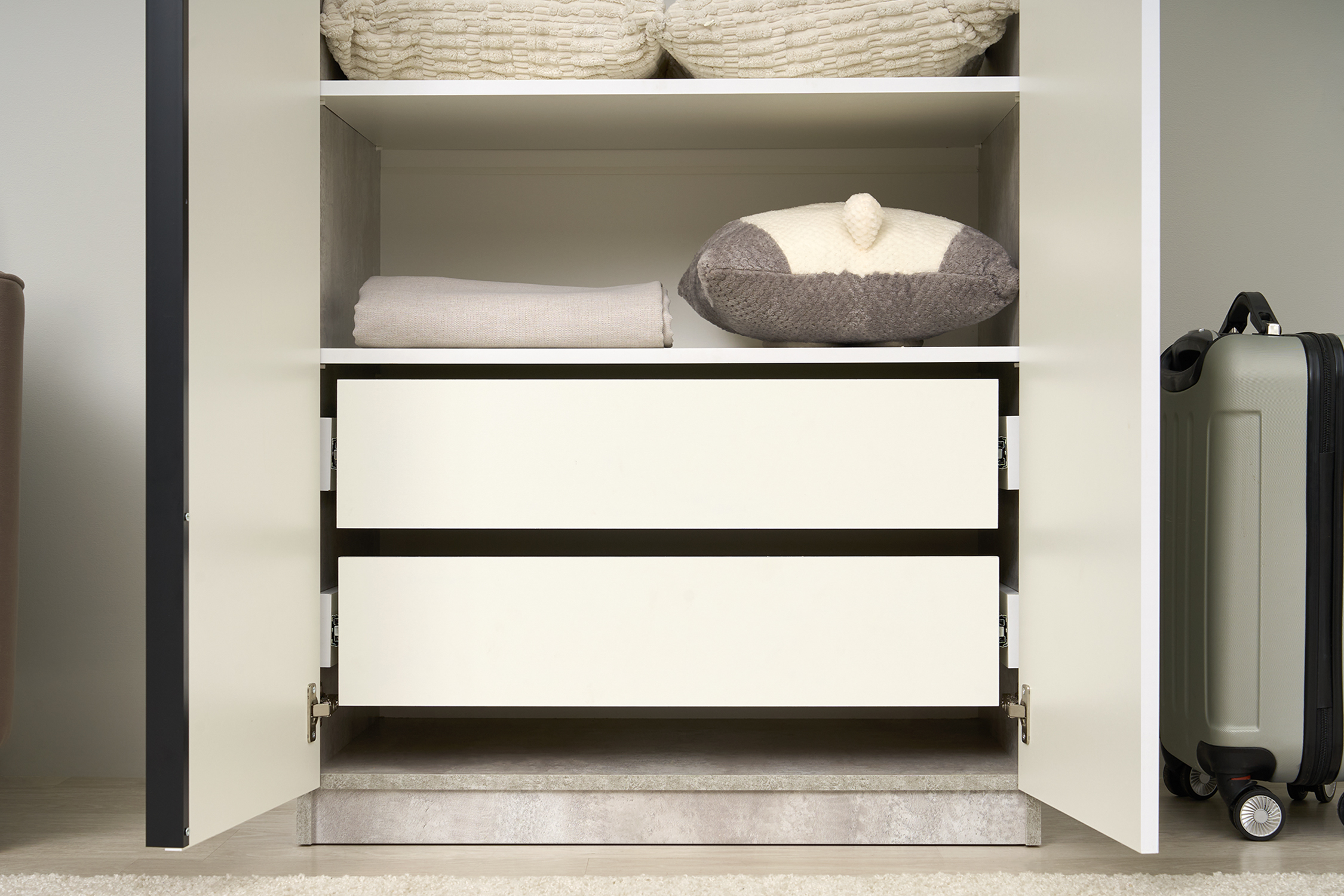 Шкаф 2-х створчатый Тивина цемент светлый / белый шагрень