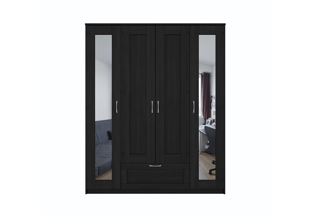 Шкаф четырехстворчатый Сириус венге с одним ящиком и двумя зеркалами