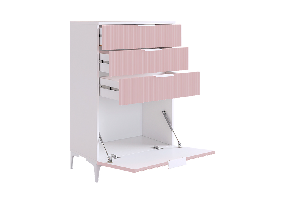 Комод Зефир белое дерево / пудра розовая