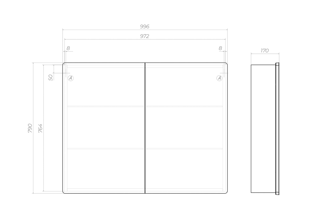 Зеркальный шкаф Geometry 1000 с LED подсветкой и бесконтактным включением