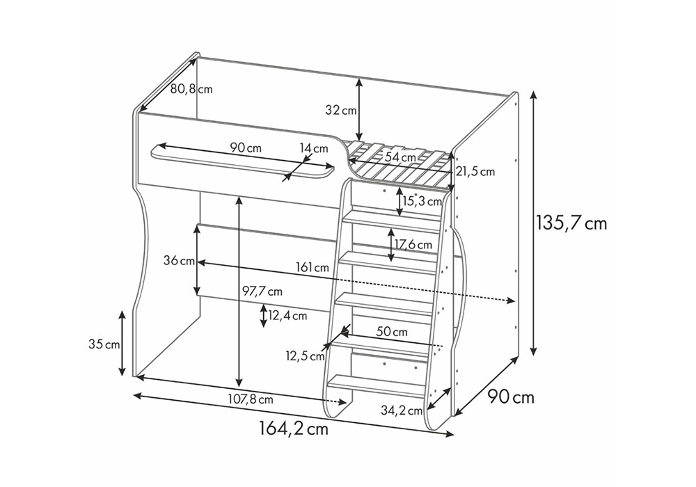 Кровать-чердак Polini kids Dream 1700 белый