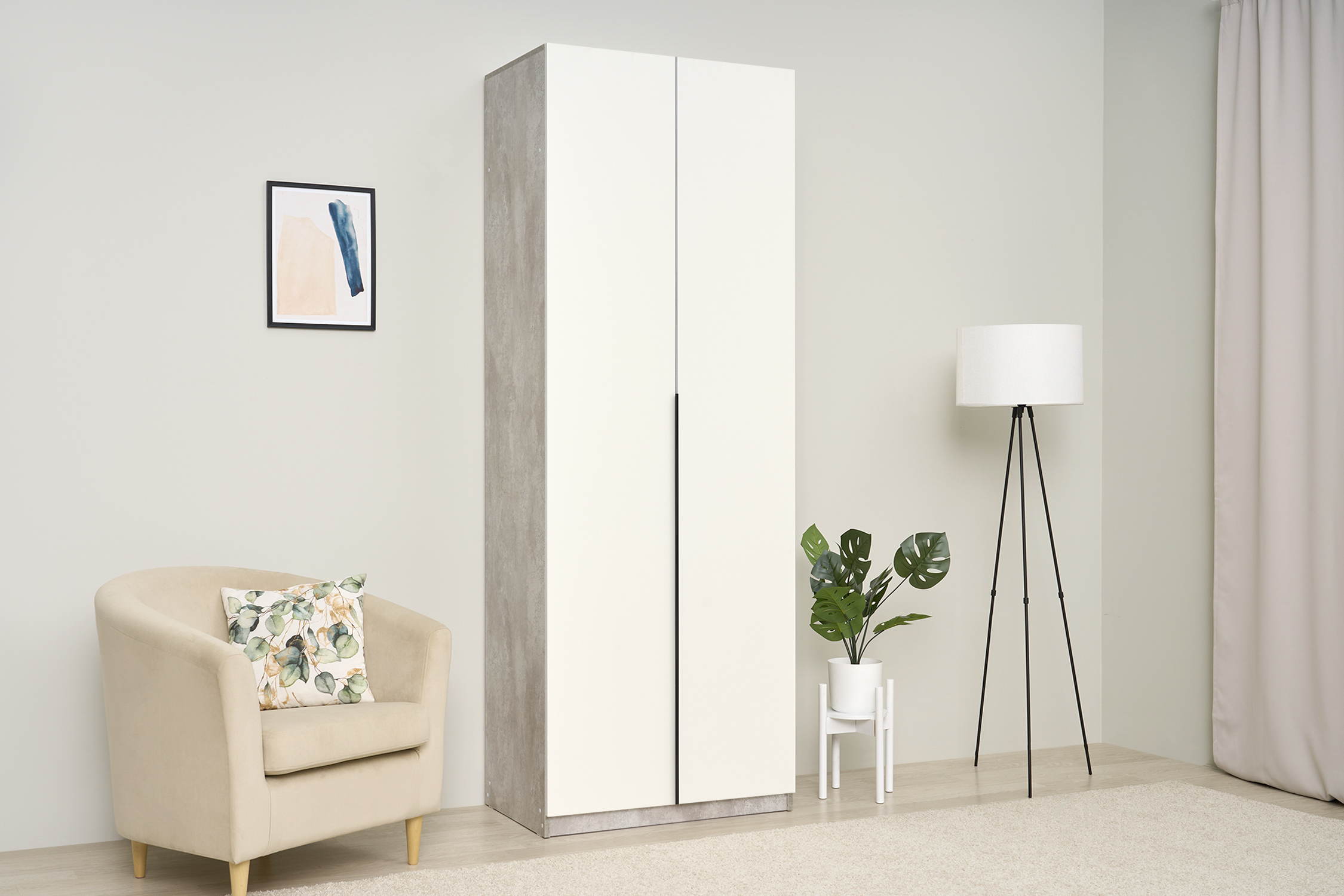 Шкаф 2-х створчатый Тивина цемент светлый / белый шагрень