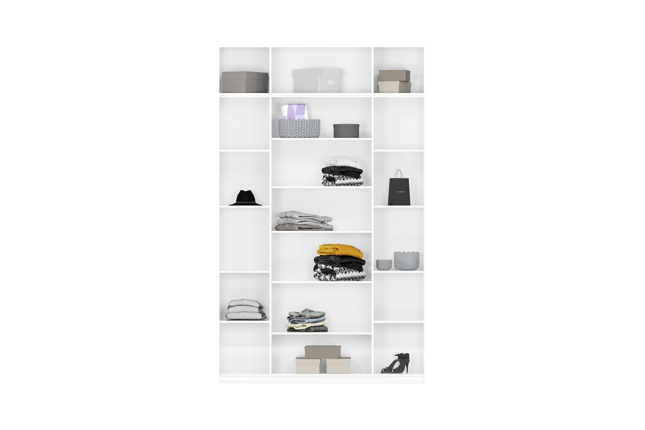 Шкаф 4-х створчатый Тивина с антресолью белый текстурный