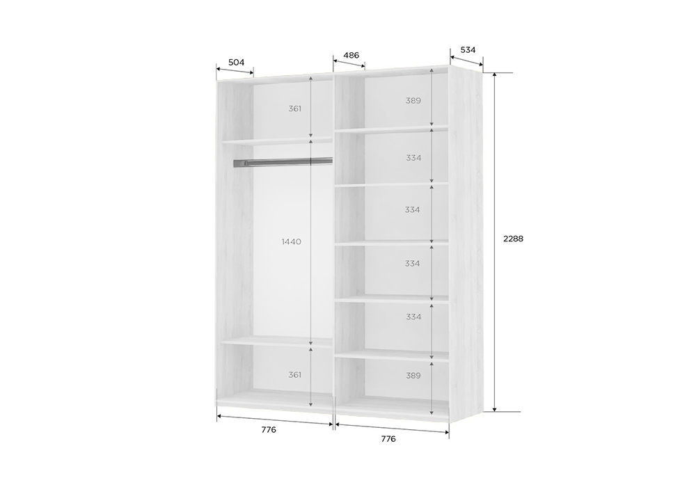 Шкаф-купе 2-х створчатый с зеркалом Прайм белый снег арт. 08-85295 ...