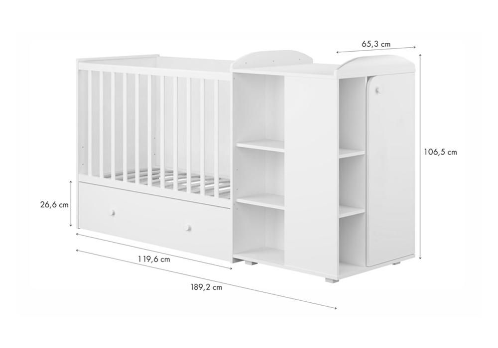 Кроватка-трансформер с комодом French 800 Teddy белый