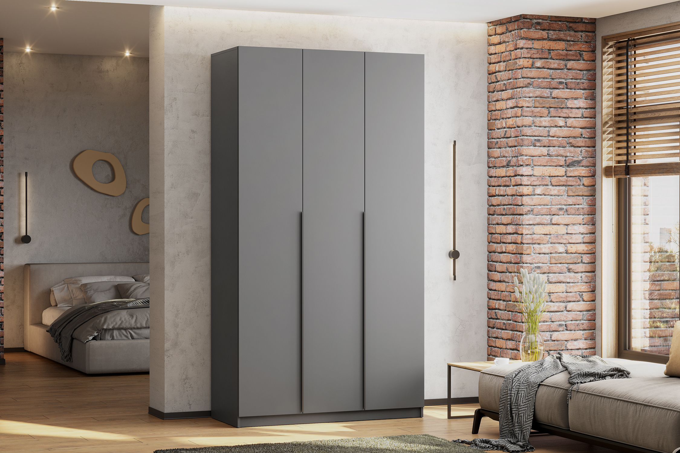 Шкаф 3-х створчатый Тивина графит серый