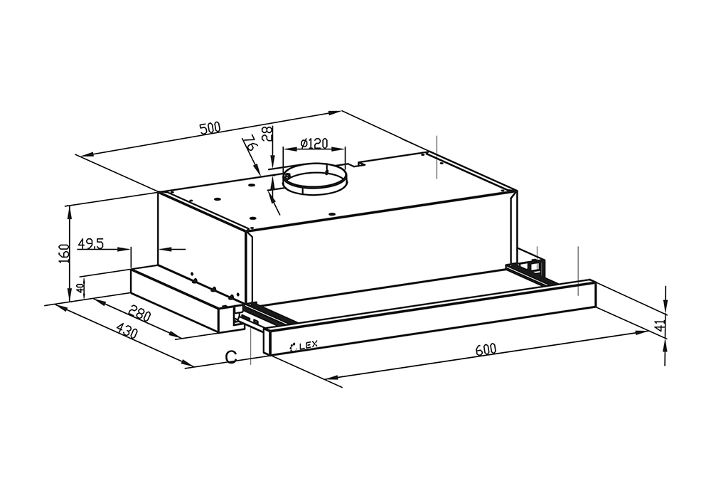 Встраиваемая вытяжка LEX HIDE G 600 BLACK