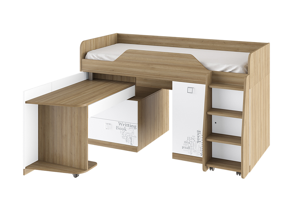 Кровать комбинированная Оксфорд ривьера / белый с рисунком