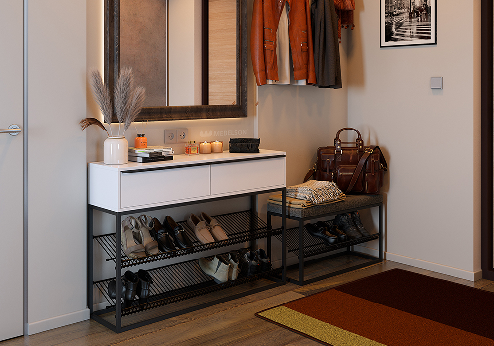 Обувница Крафт 2 черный муар / белый