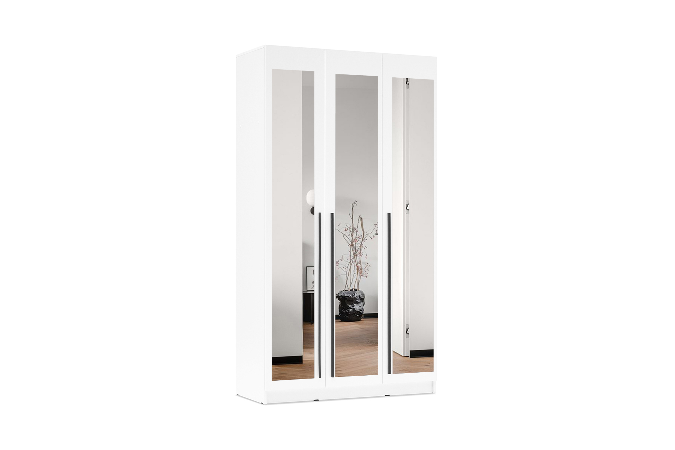 Шкаф 3-х створчатый Берген с зеркалами белое дерево