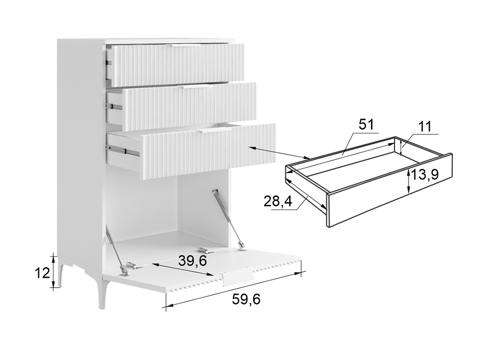 Комод Зефир белое дерево / серый