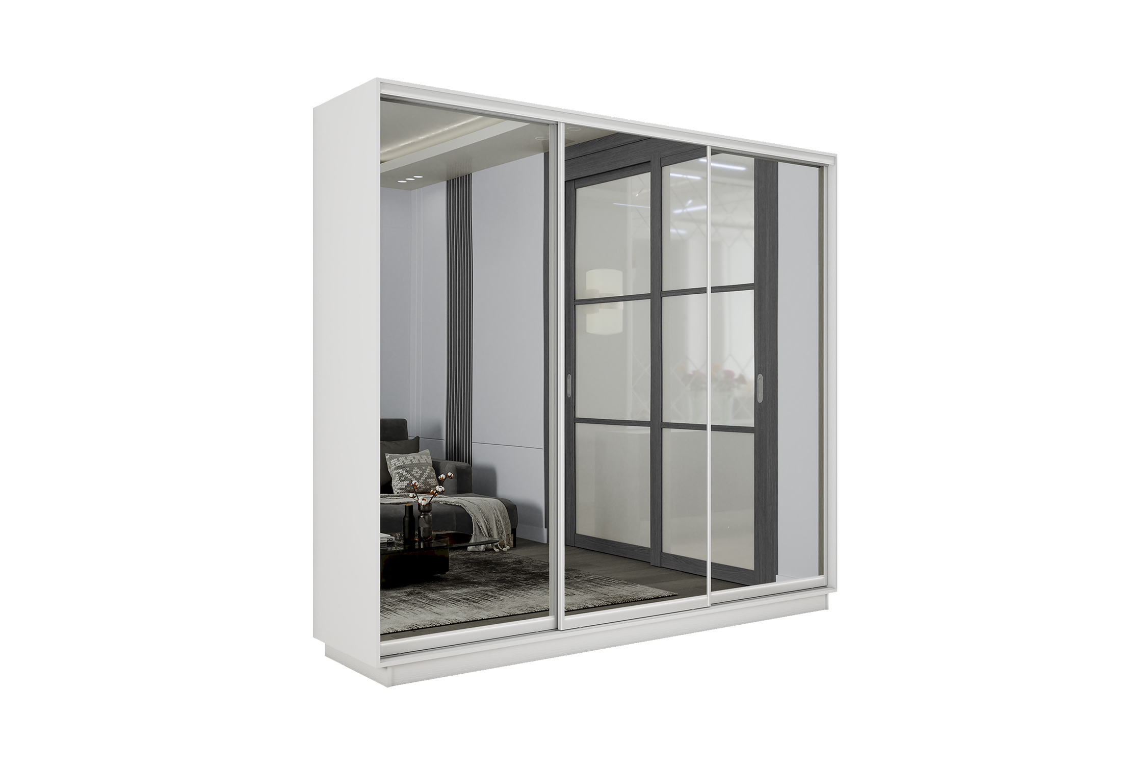 Шкаф-купе трехдверный с зеркалами Экспресс 2 белый снег арт. 08