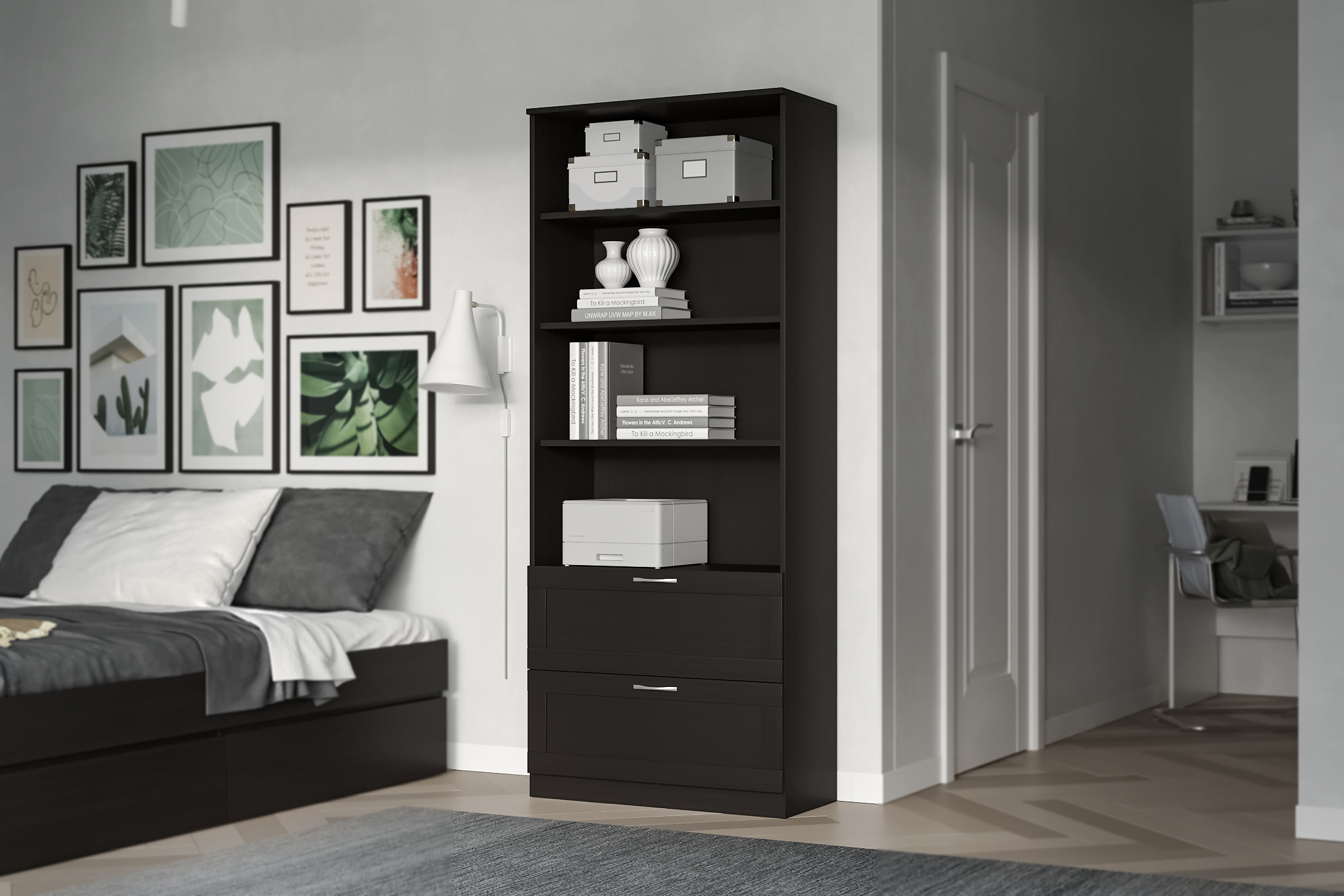 Стеллаж Сириус с двумя ящиками венге