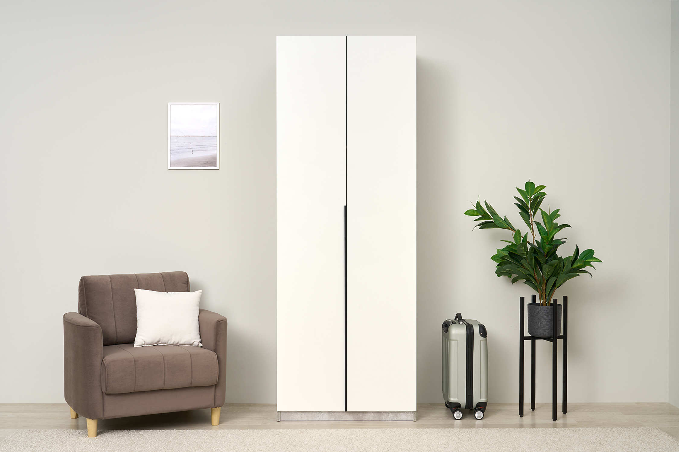 Шкаф 2-х створчатый Тивина цемент светлый / белый шагрень