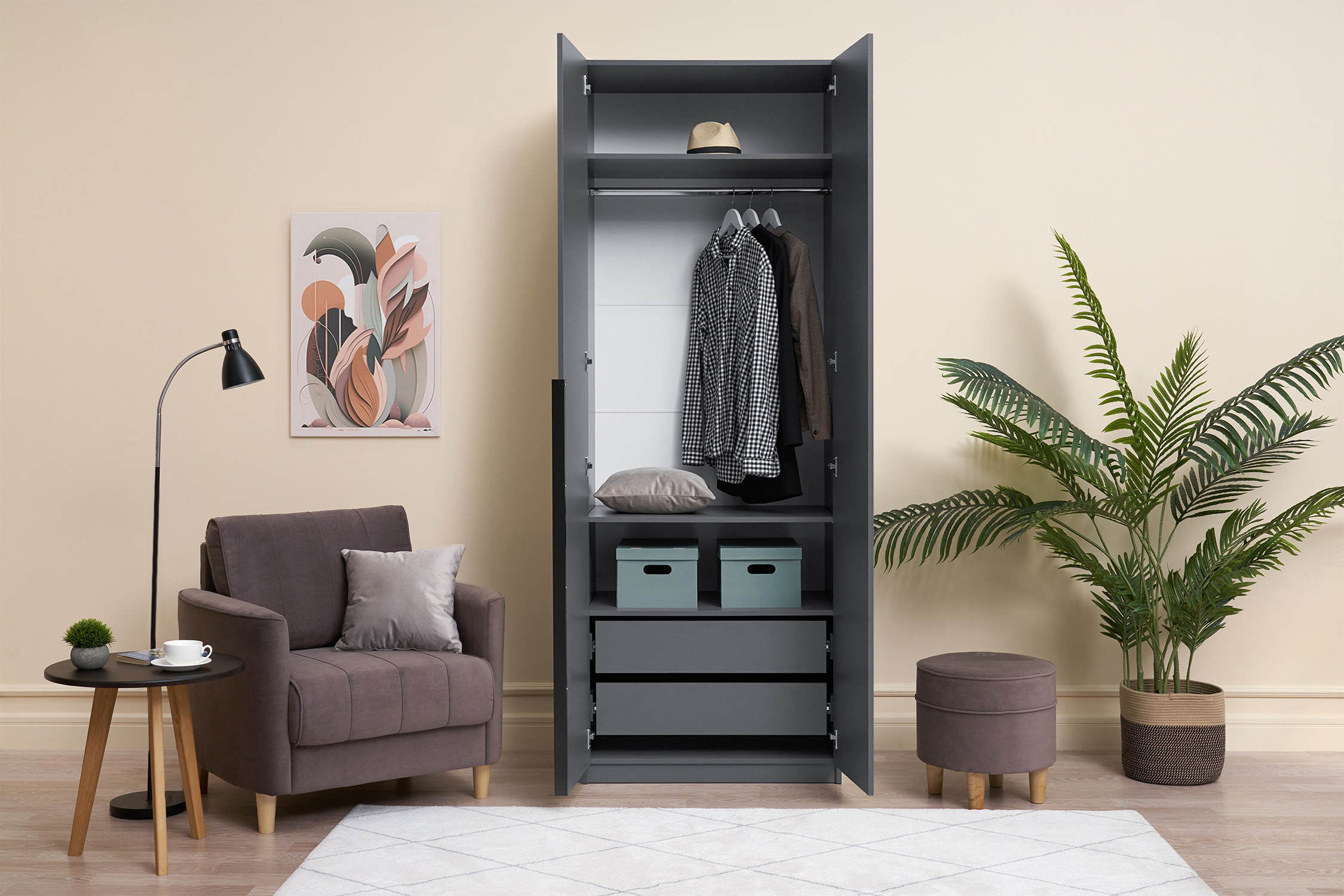 Шкаф 2-х створчатый Тивина графит серый