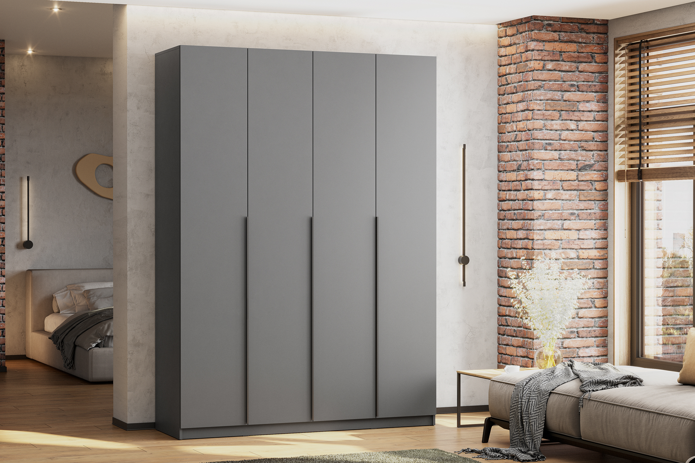 Шкаф 4-х створчатый Тивина графит серый