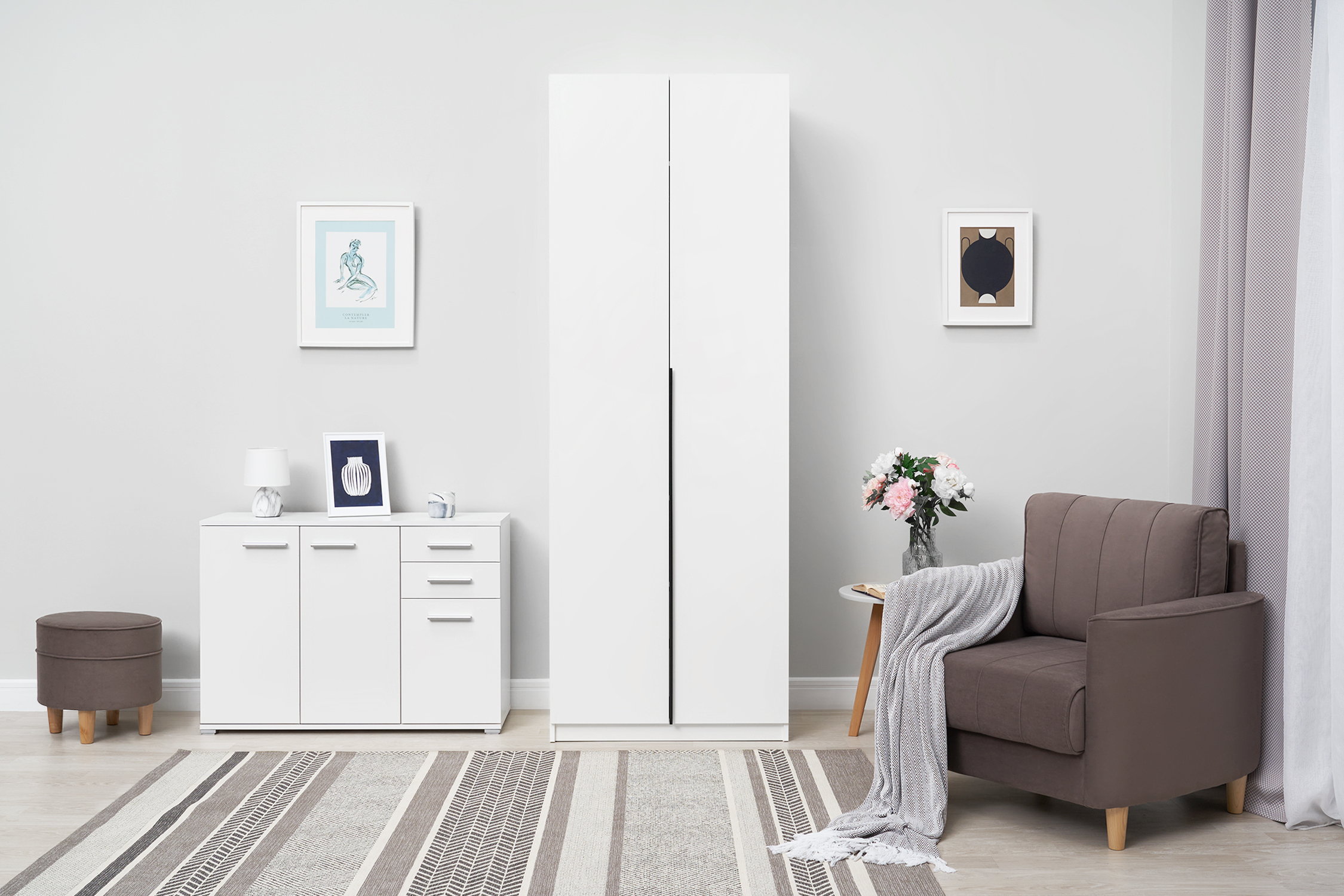 Шкаф 2-х створчатый Тивина белый текстурный